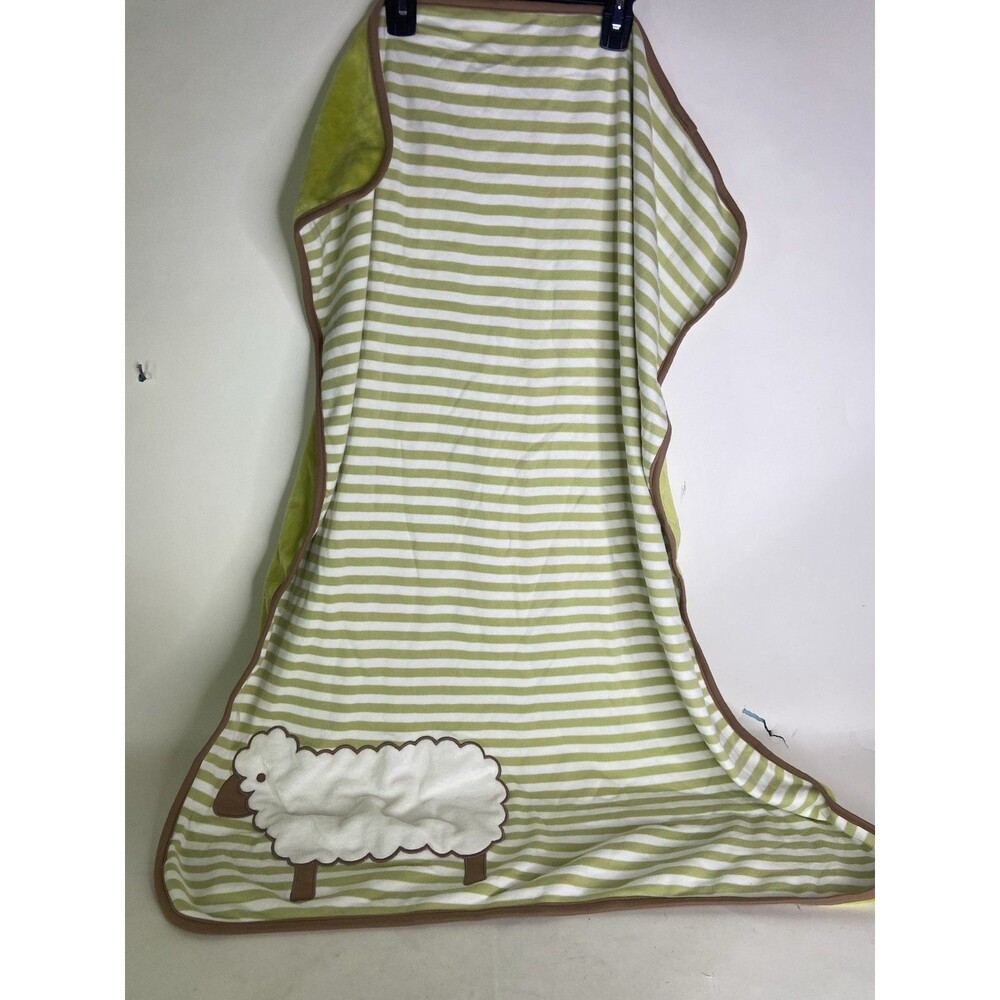 Target Dwell Studio Baby Blanket Unisex Green Brown Lamb Sheep Striped Velour